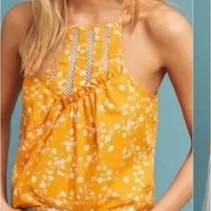 Anthropologie Yellow Floral Halter Cami